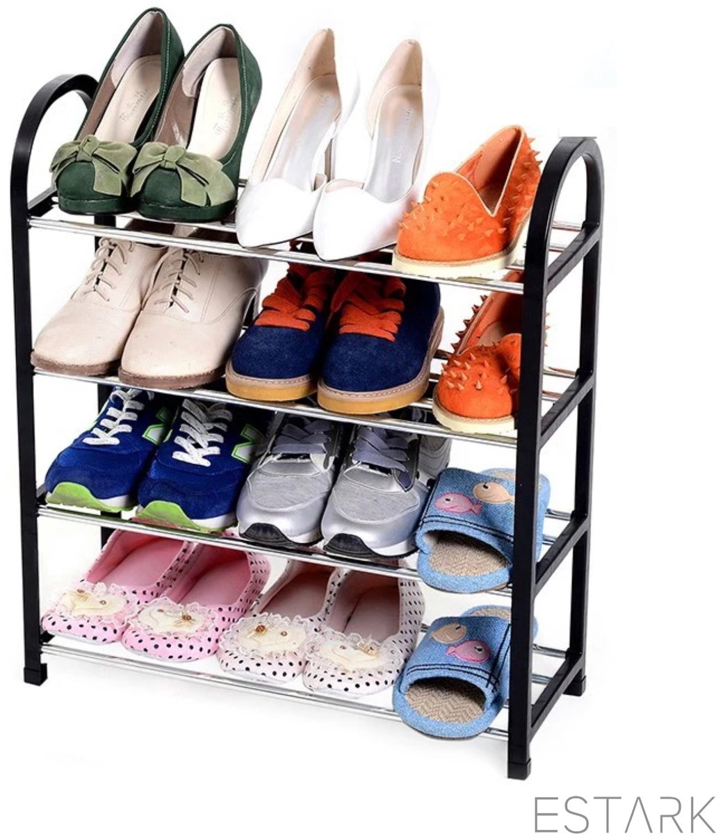 ESTARK® Schoenenrek - Praktische Schoenenkast - XXL - Zwart Metaal - Schoenen Rek Kast Opbergkast - Shoe Rack - Voor 20 Schoenen - Schoenenrek - 10 Paar (6090924912958)