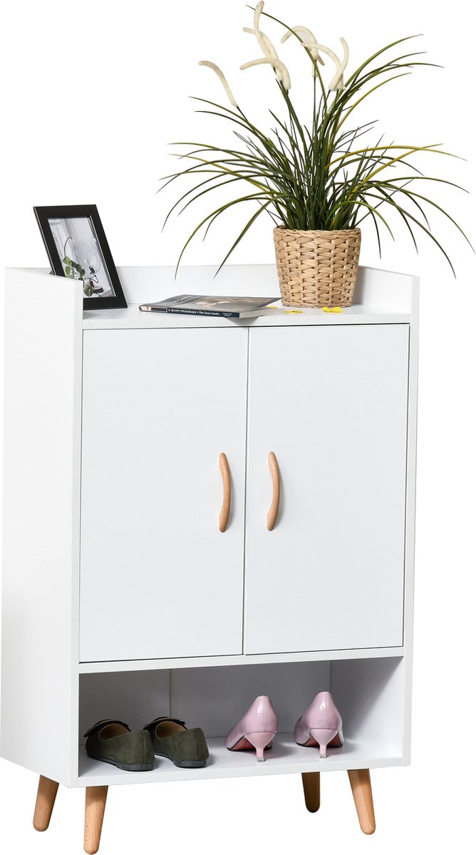 HOMCOM - Schoenenkast - Grenenhout - 60L x 30B x 92H cm - Wit (4251774978736)