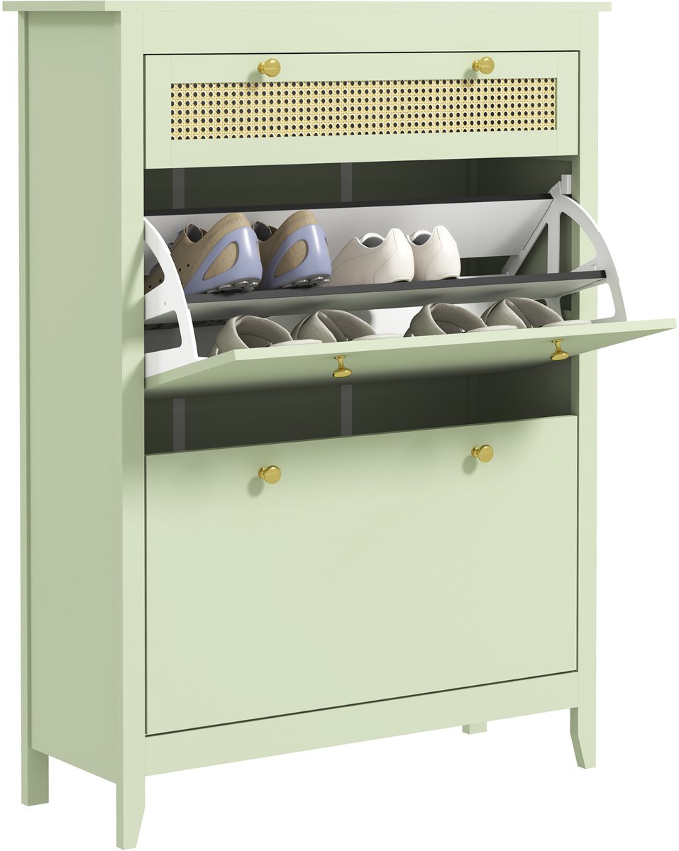 HOMCOM - Schoenenkast - MDF, Polyrotan - 88L x 30B x 120H cm - Groen (4255826805063)