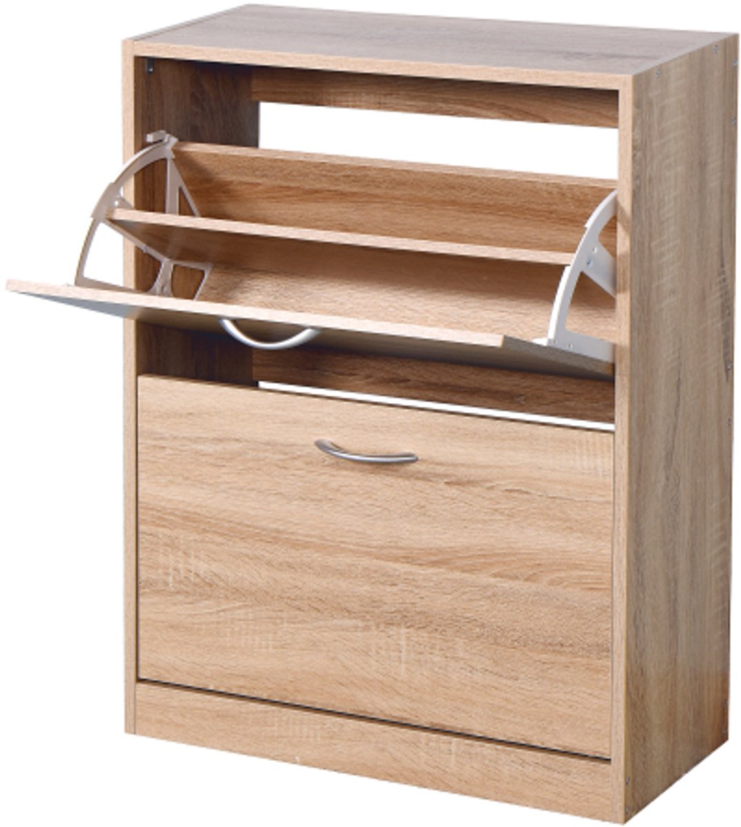 Houten schoenenkast voor de entree, witte schoenenkast met 2 vouwdeuren, kleur eiken (4255839467432)