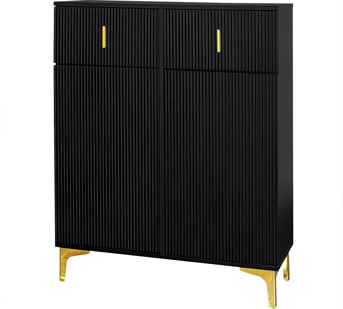 Merax Elegant Dressoir/Schoenenkast met Structuurpanelen - Verstelbare Legplanken en Vergulde Details - Zwart (8721178457374)