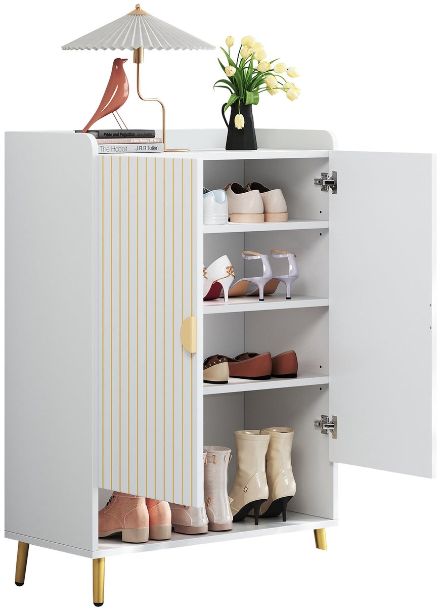 Merax Schoenenkast Wit - Halmeubel met Deuren & Open Schap - 75 cm (8721178462361)