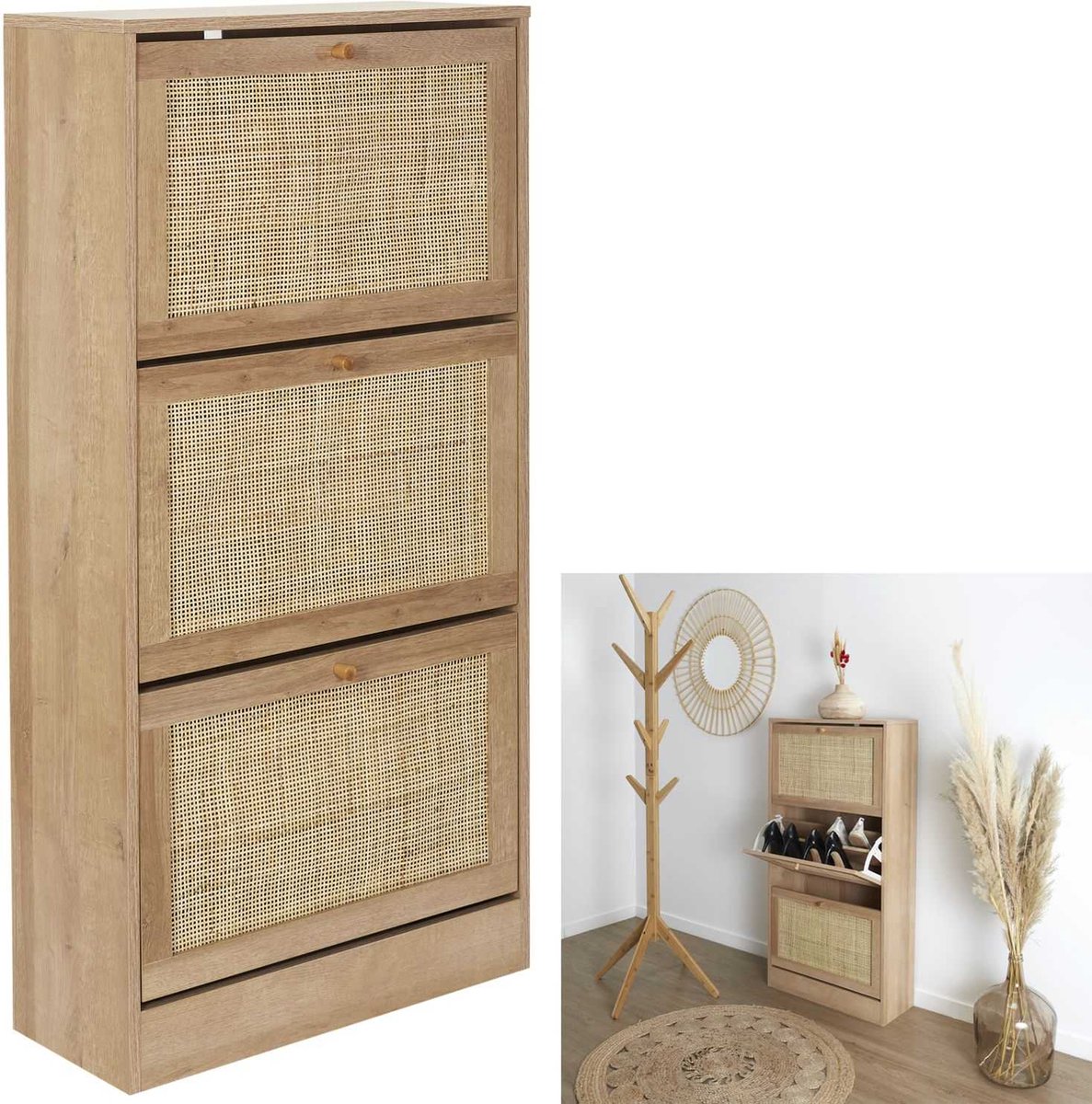 Schoenenkast Bali 3 lades 24x60x113 cm - voor 18 paar - Bruin (8720572206816)