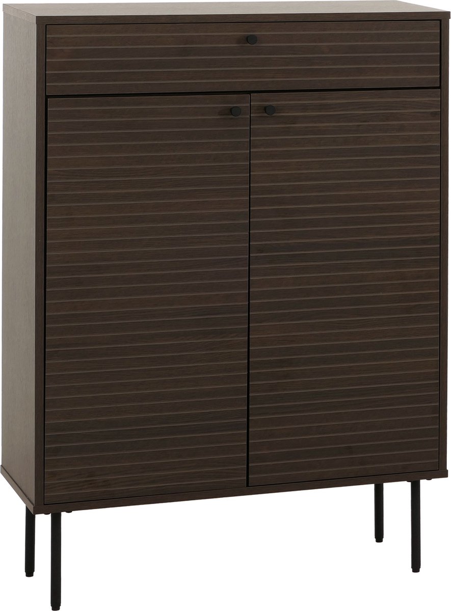 Schoenenkast MCW-N78, schoenenrek kast, Scandinavische stijl metaal hout melamine MVG 115x80x35cm ~ donkerbruin (4057651872599)