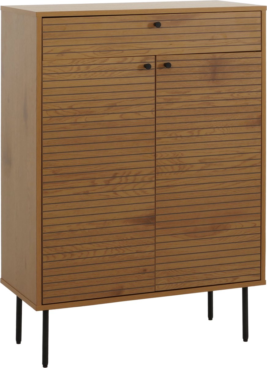 Schoenenkast MCW-N78, schoenenrek kast, Scandinavische stijl metaal hout melamine MVG 115x80x35cm ~ naturel (4057651859491)