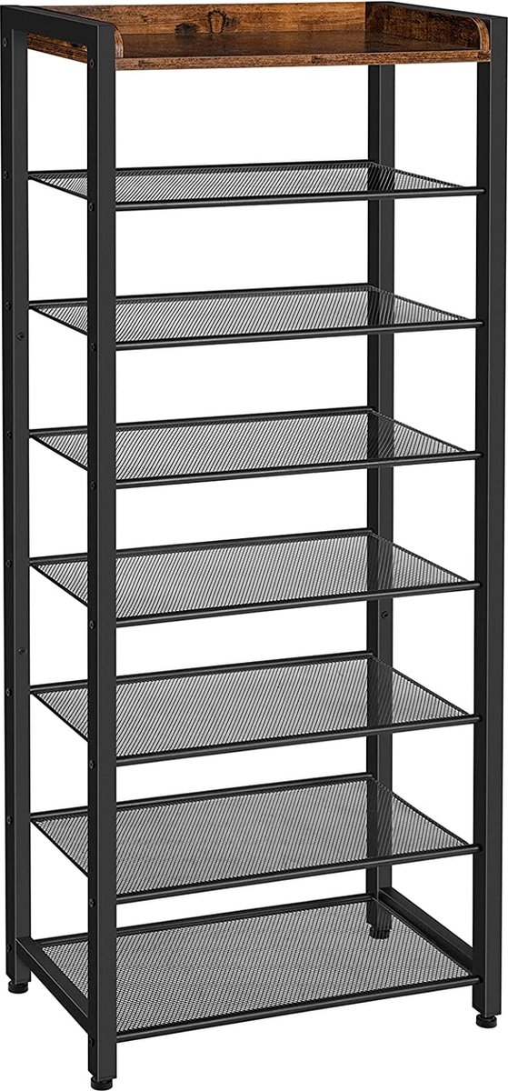 Schoenenrek, 8 verdiepingen, Schoenenkast, schoenenplank, voor 14-16 paar schoenen, ruimtebesparend, eenvoudige montage, voor ingang, woonkamer, hal, donkerbruin-zwart (6090950419438)