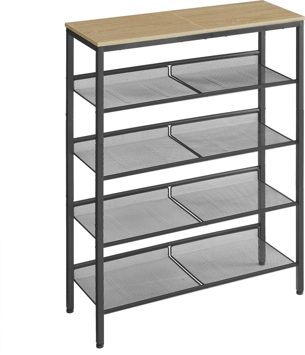 Schonenrek - SONOMA, Industriële Stijl, Stalen Frame, Kleur: Eiken Sonoma en Zwart, Voor Gang, Hal of Wachtkamer, 93 x 75 x 28 cm (5903332086566)