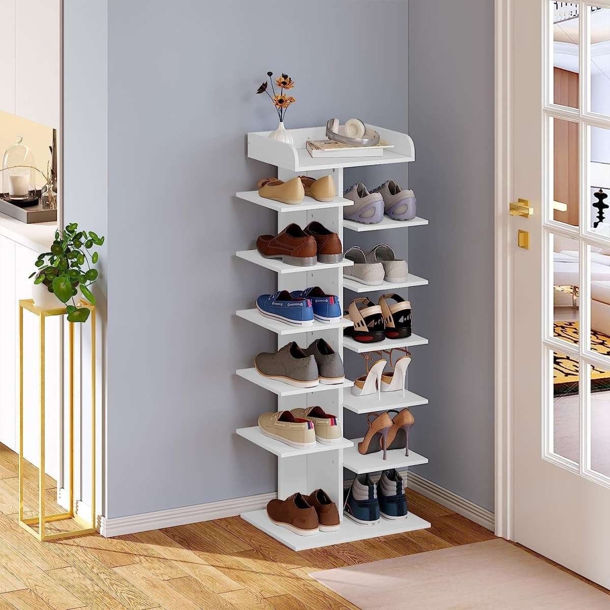 WARRAICH-12-Lagen Schoenenrek met Witte Planken van Bewerkt Hout - Ideaal voor de Gang (8721328629491)