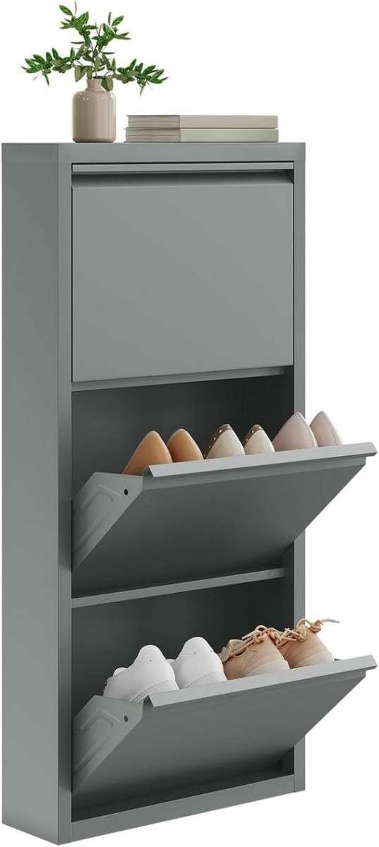 WARRAICH-Schoenenkast - Compact Schoenenrek, 50x15x106 cm, Lichtgrijs (8721328630022)