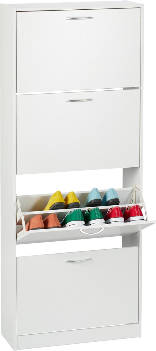 schoenenkast - 4 kleppen - smal - 24 paar - 152x60x24 cm - wit (4052025878061)
