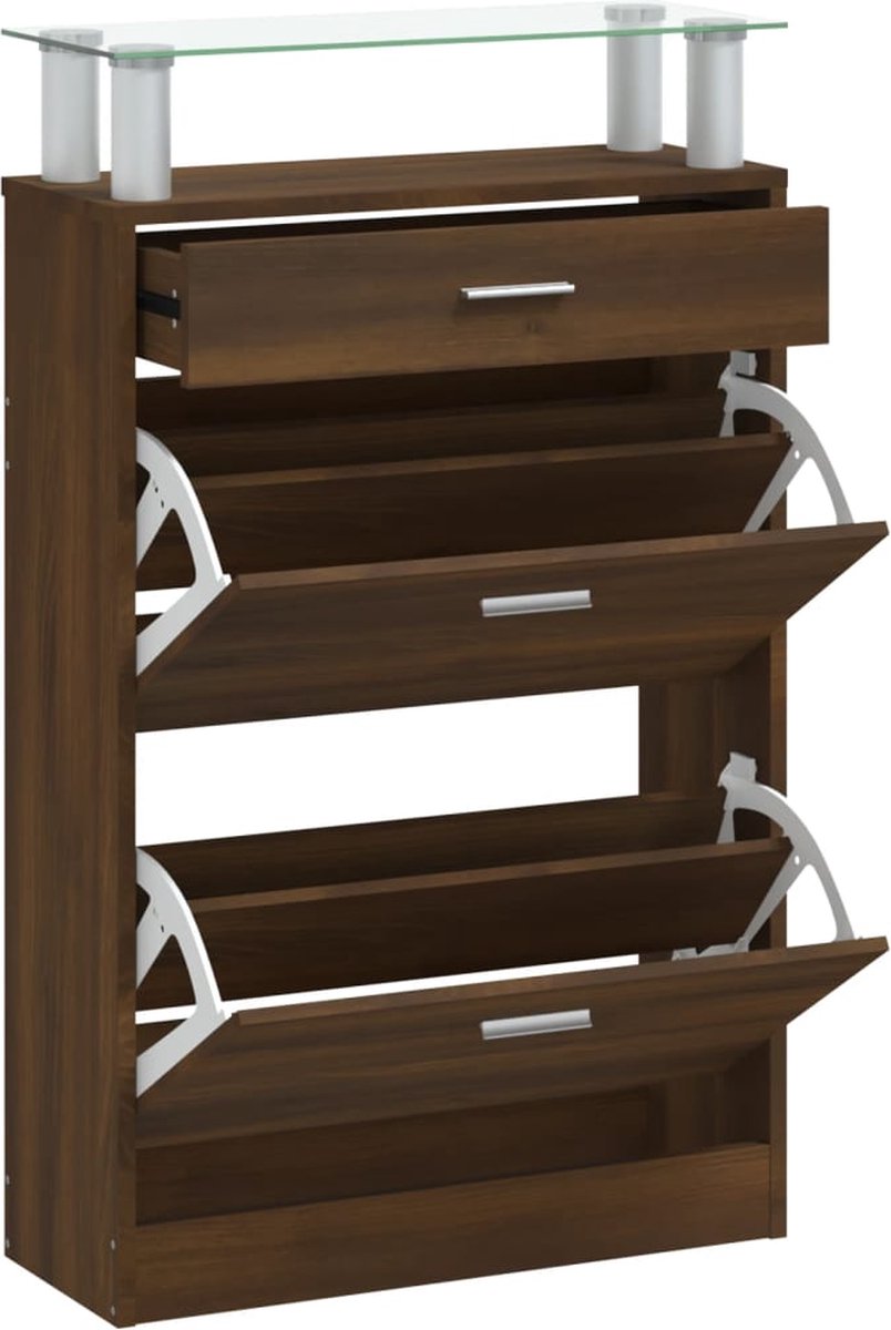 vidaXL - Schoenenkast - 63x24x104 - cm - bewerkt - hout - bruin - eikenkleur (8720286945407)