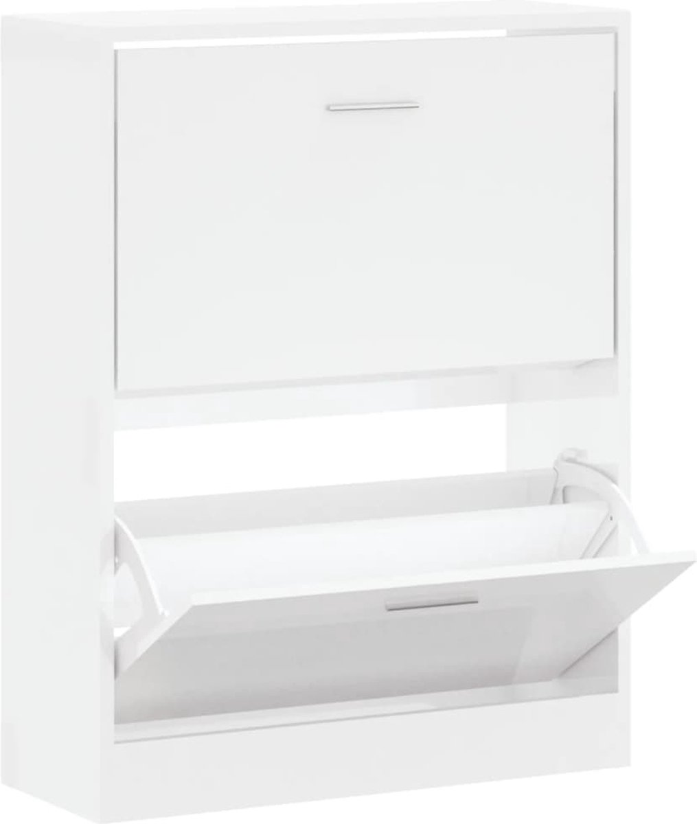 vidaXL - Schoenenkast - 63x24x81 - cm - bewerkt - hout - hoogglans - wit (8720286945315)