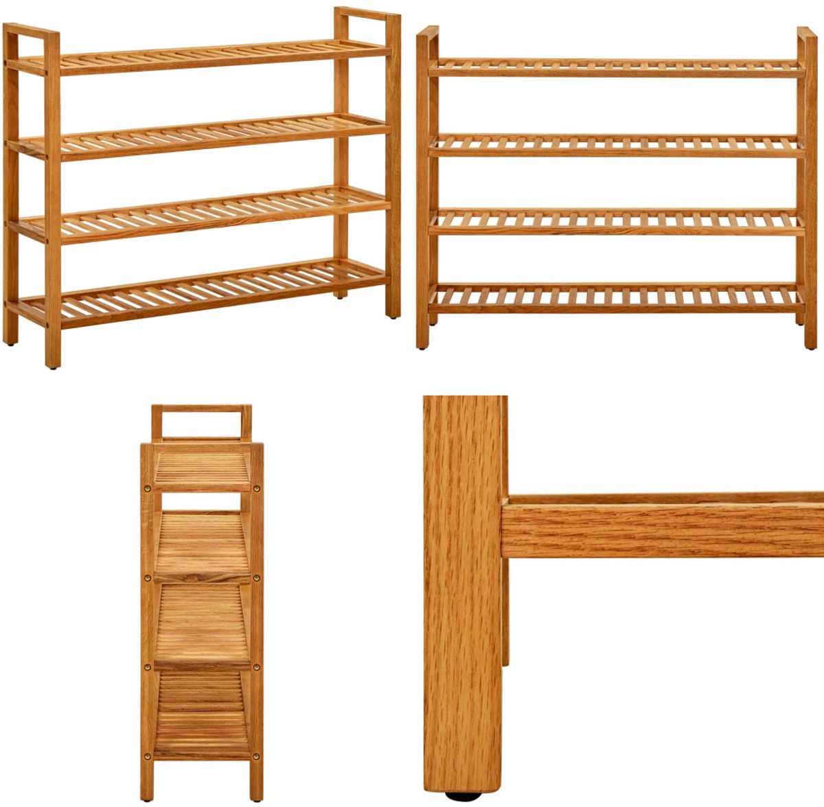 vidaXL Schoenenrek met 4 schappen 100x27x80 cm massief eikenhout - Schoenrek - Schoenrekken - Schoenorganiser - Schoenorganisers (8222034688166)