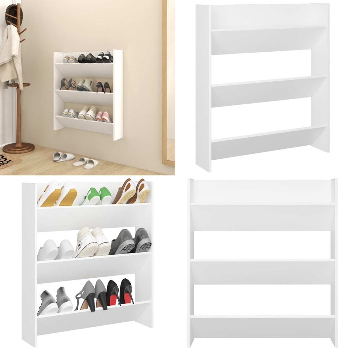 vidaXL Wandschoenenkast 80x18x90 cm bewerkt hout wit - Wandschoenenkast - Wandschoenenkasten - Wandkast Voor Schoenen - Wandkasten Voor Schoenen (8222034682102)
