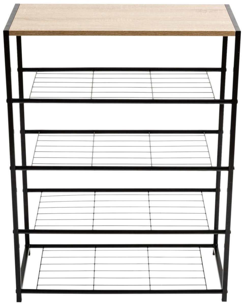 ACAZA Schoenenrek - 4 Lagen - 12 tot 15 Paar Schoenen - 83 x 63 x 30 cm - Metaal met Hout - Lichte Eik Kleur (5400943011791)