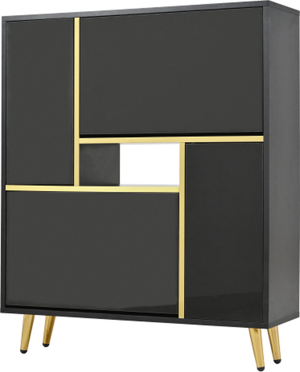 Gotagee Schoenenkast, zwarte schoenenkast met hoogglans front en 16-kleuren LED-verlichting (80 x 25 x 96 cm) (4255839417185)