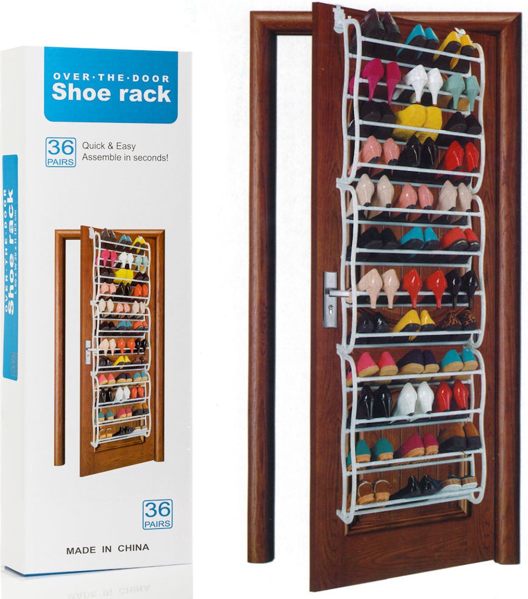 Hangend Schoenenrek 12 Laags voor 36 paar Schoenen - Hangende Schoenenkast voor aan de deur - Schoenenrek Metaal -Wit (0090165164587)