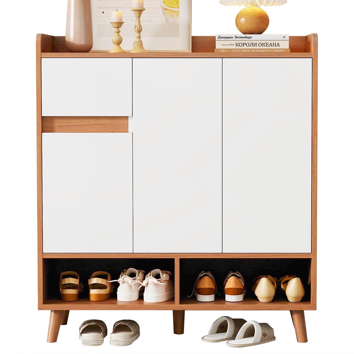 Ladekast - dressoir - schoenenkast met verstelbare planken - minimalistische opberger voor thuis met massief houten poten - 90x35x99 cm (5063371375462)