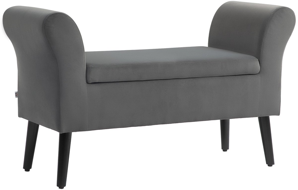 Merax Opbergbank met Fluwelen Bekleding en Armleuningen - Donkergrijs - 111,5x41x65 cm - Zitbank met Opbergruimte voor Hal of Slaapkamer (8721178466673)