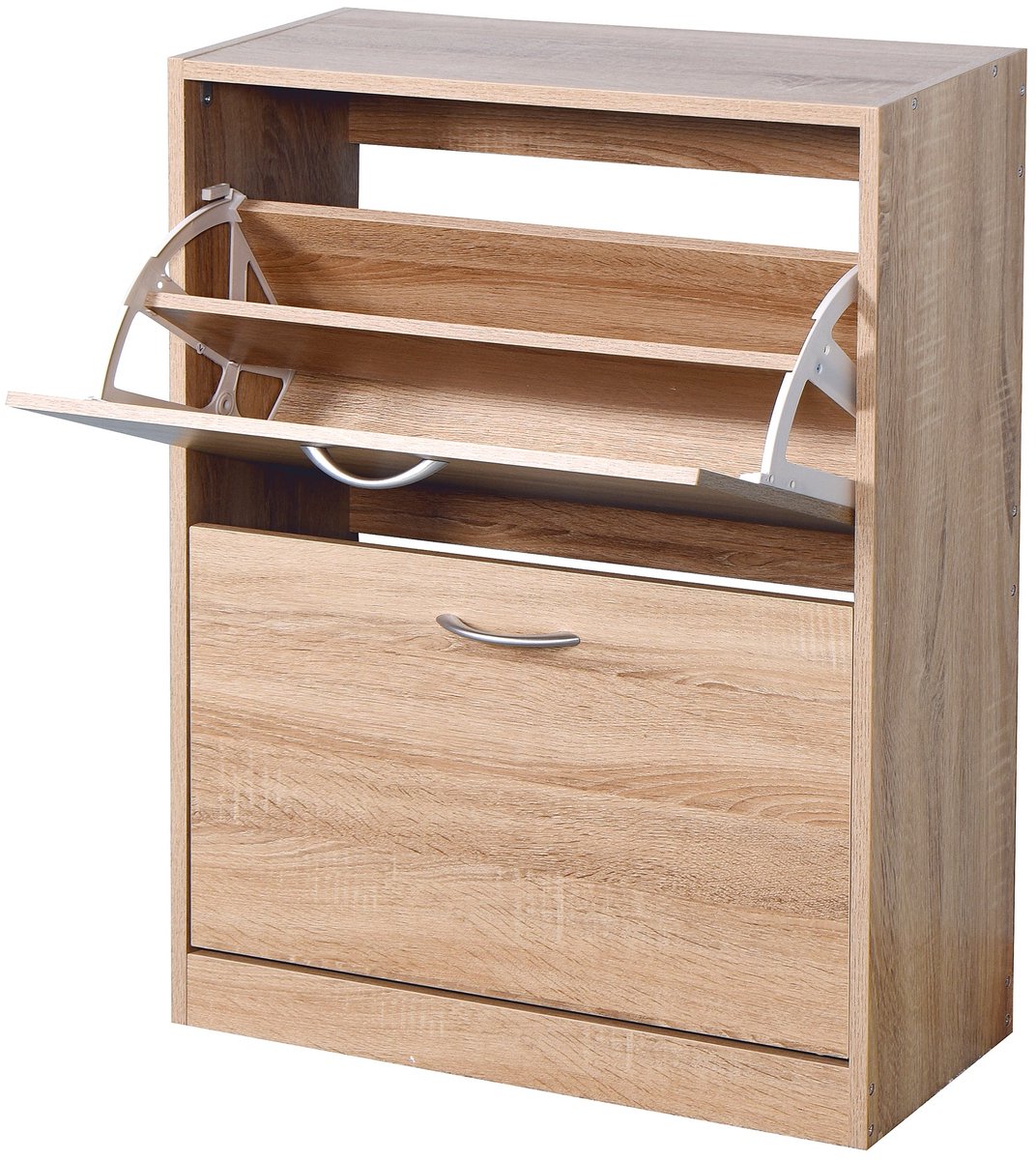 Merax Schoenenkast Eiken Wit Met 2 Kleppen Smalle Opbergkast Voor Schoenen Hal Of Gang 80 cm Hoog (8721178465034)
