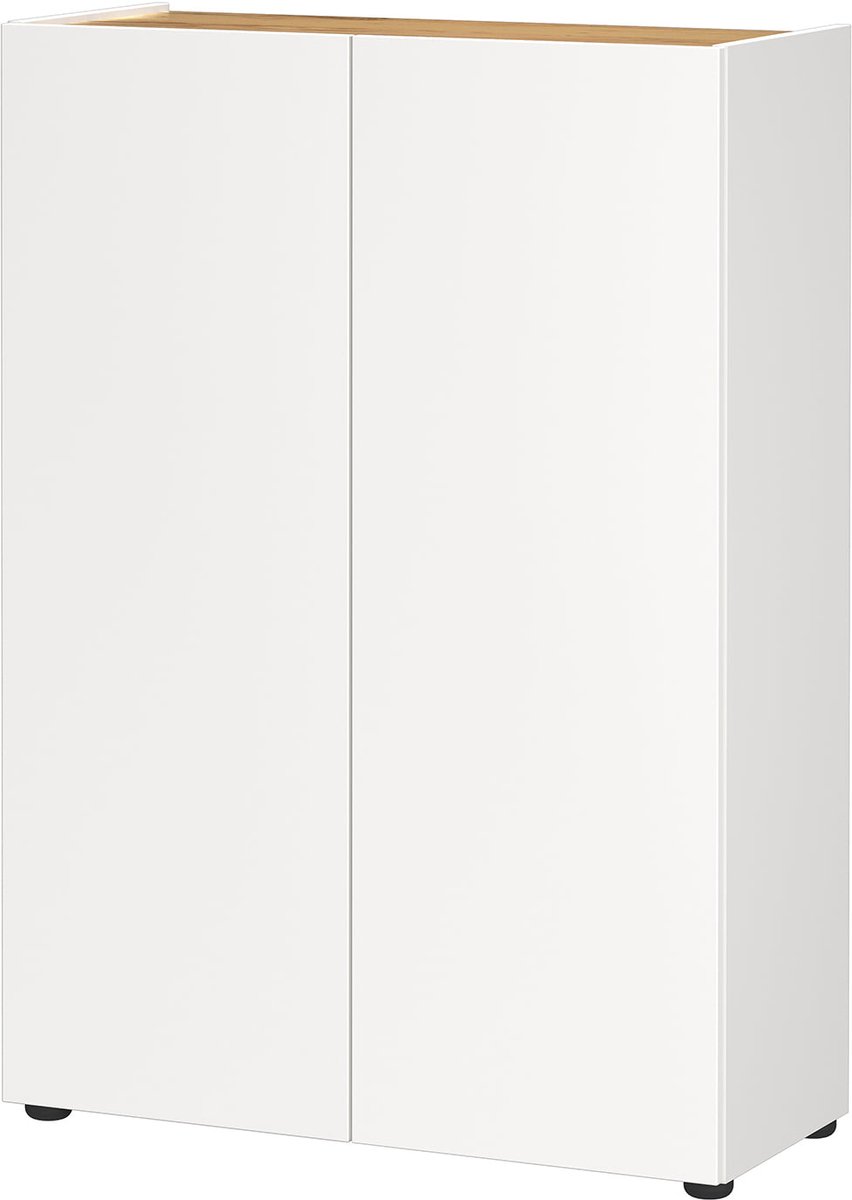 Opbergkast Eleonore Eiken - Wit - Breedte 74 cm - Hoogte 105 cm - Diepte 33 cm - Met planken - Met openslaande deuren (6152838477494)