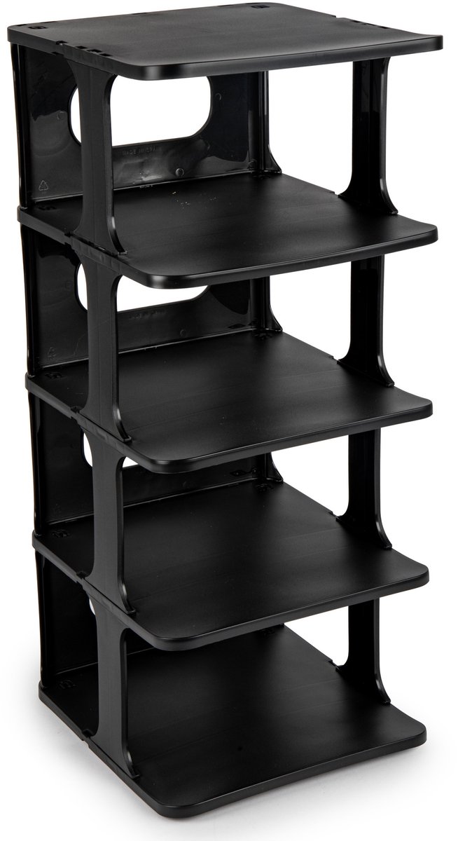 Plasticforte Schoenenrek verticaal - stapelbaar - zwart - kunststof - 26 x 25 x 58 cm - voor 5x paar schoenen - ruimtebesparend/opbergruimte (8414926643906)