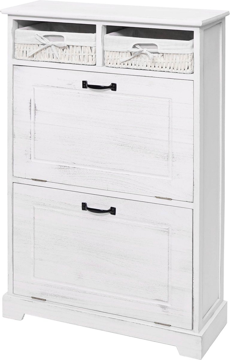Schoenenkantelaar MCW-H19, schoenenkast schoenenrek schoenenopberger, massief houten shabby look mandlade 100x60x24cm ~ wit (4057651416182)