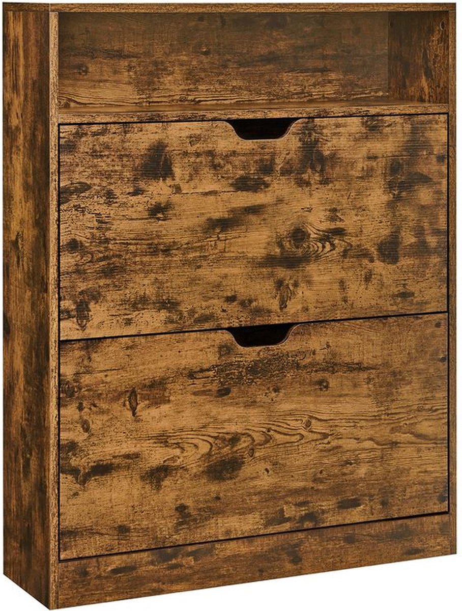 Schoenenkast - Schoenenrek - Met 2 lades - Voor 16 paar schoenen - Hout - Bruin (6097653320382)