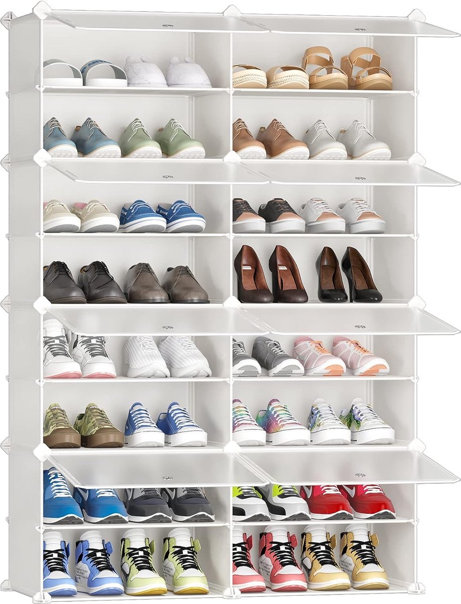 Schoenenkast, Schoenrek kunststof met Stofdichte Opbergruimte, Schoenendozen, Opbergrek met 16 Open Vakken, Schoenenrek kan in gang, woonkamer, (7595980426702)