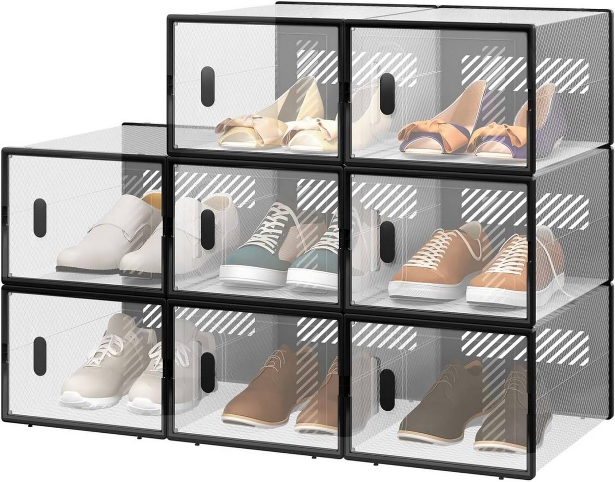 Schoenenkast - Stapelbare Schoenendozen - 8 stuks - Zwart (8721041512223)