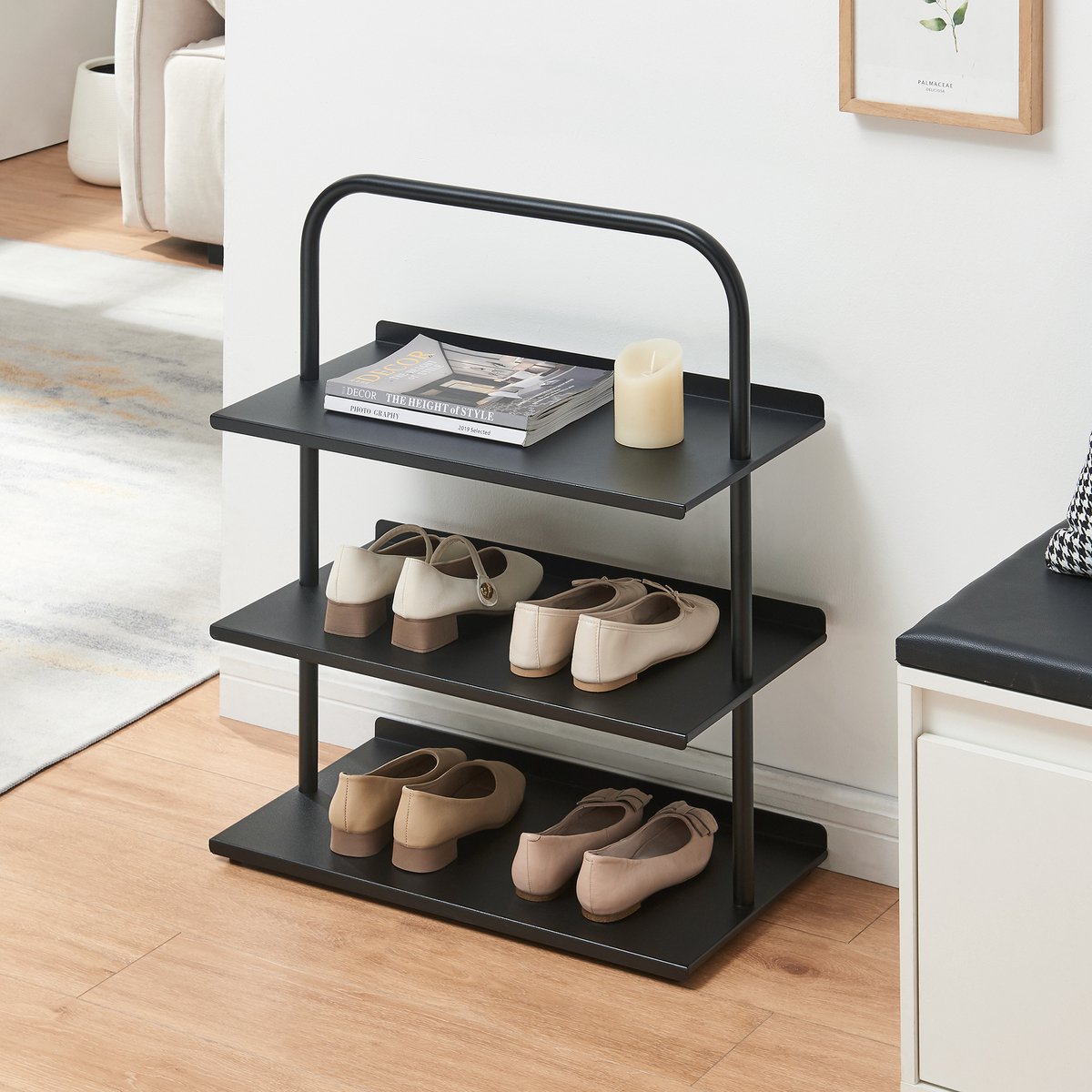 Schoenenrek Poytya met 3 planken zwart 73x60x32 cm [en.casa] (4059438950803)