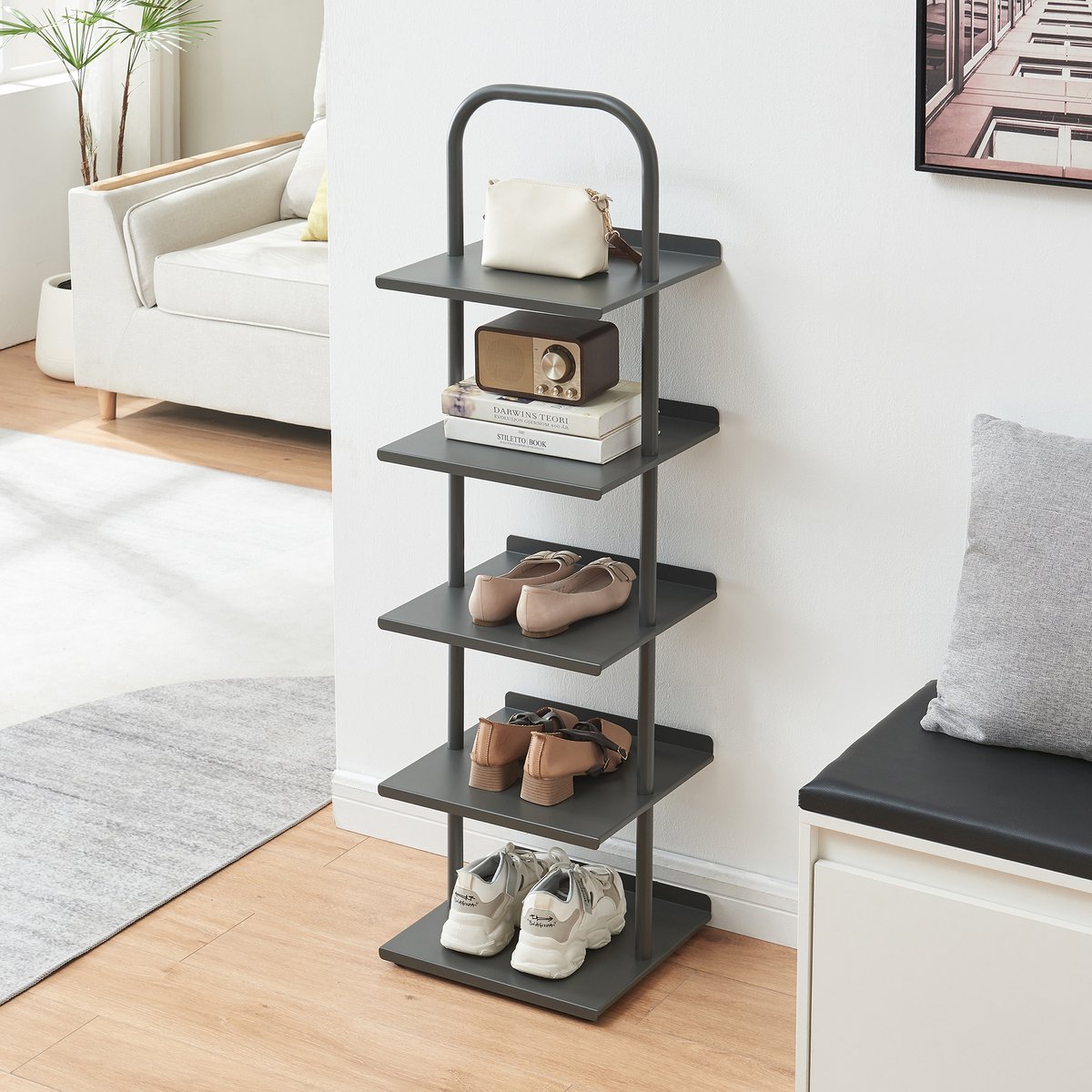 Schoenenrek Poytya met 5 planken antraciet 119x34x32 cm [en.casa] (4059438950919)