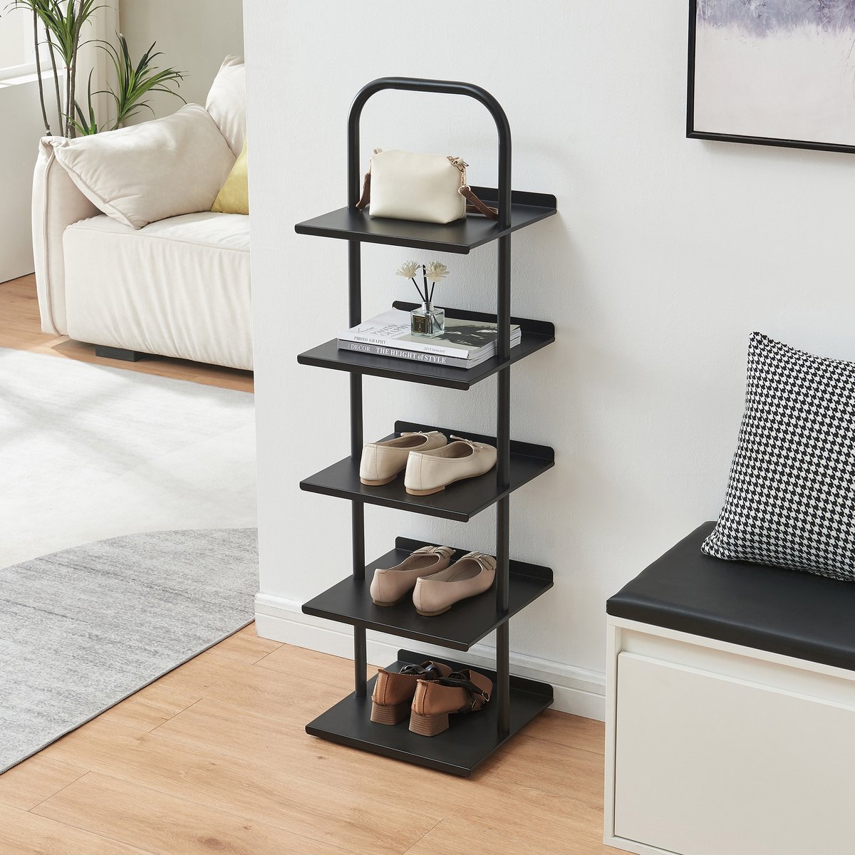 Schoenenrek Poytya met 5 planken zwart 119x34x32 cm [en.casa] (4059438950896)