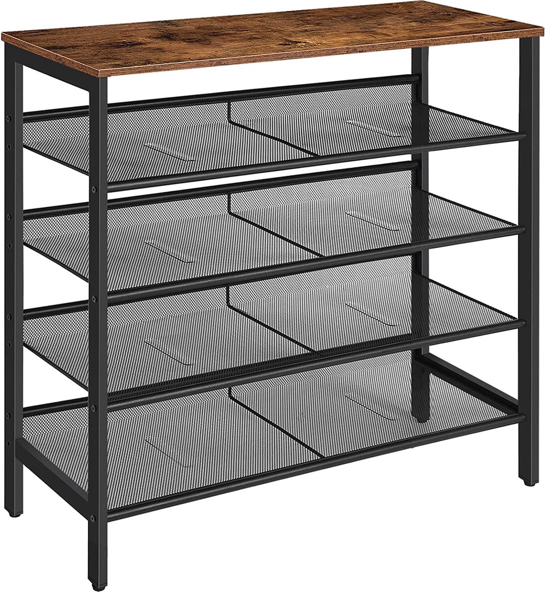 Schoenenrek - schoenenkast - Schoenenbank - Opbergrek - verstelbaar - 5-laags kast - Voor 12-15 paar schoenen - metaal/Houten - industrieel - bruin/zwart - 75 x 30 x 85 cm (9501852266732)