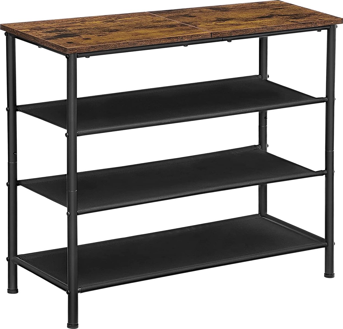 Schoenenrek, staand rek met 4 niveaus, schoenenplanken, smalle 3 polyester stoffen planken, metalen frame voor hal, ingang, industrieel ontwerp, vintage bruin-zwart LBS035B01 (9509258227968)