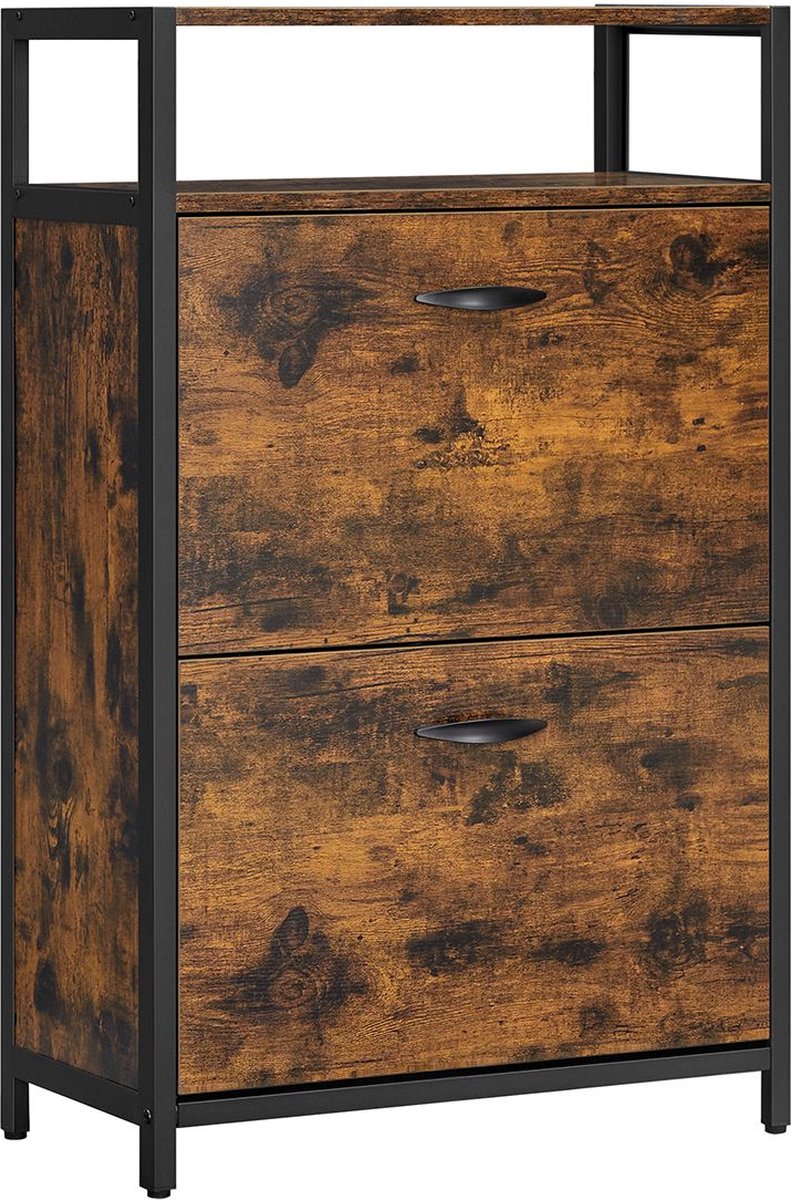 Sedan Schoenenkast - schoenenkast met 2 kleppen - schoenenrek - schoenenkipper - schoenenkist met 2 vakken - schoenenrekken - in de gang - voor 8-12 paar schoenen - ruimtebesparend - vintage bruinzwart (8720847783202)