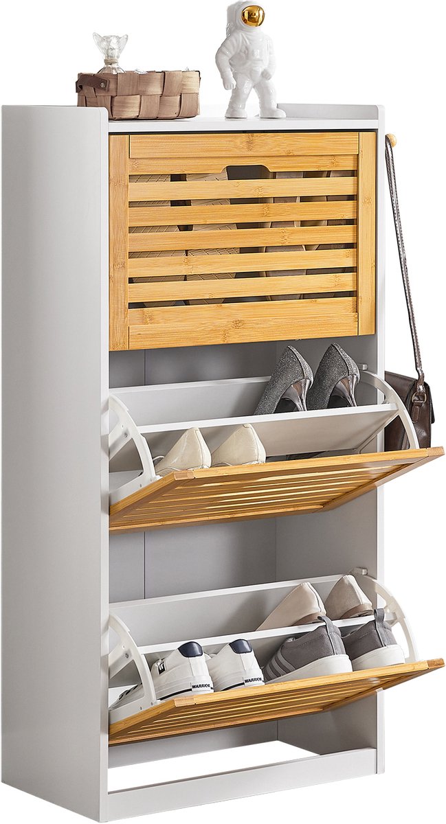 SoBuy FSR108-WN Opbergbank - Houten Schoenenkast met 3 Planken (4251388617724)