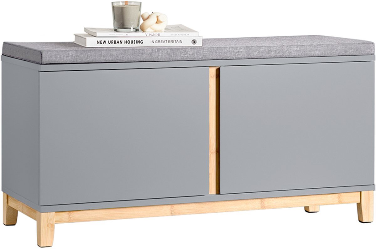 SoBuy FSR117-HG Schoenenbank - Grijze Opbergbank met 2 Deuren (4251388630105)