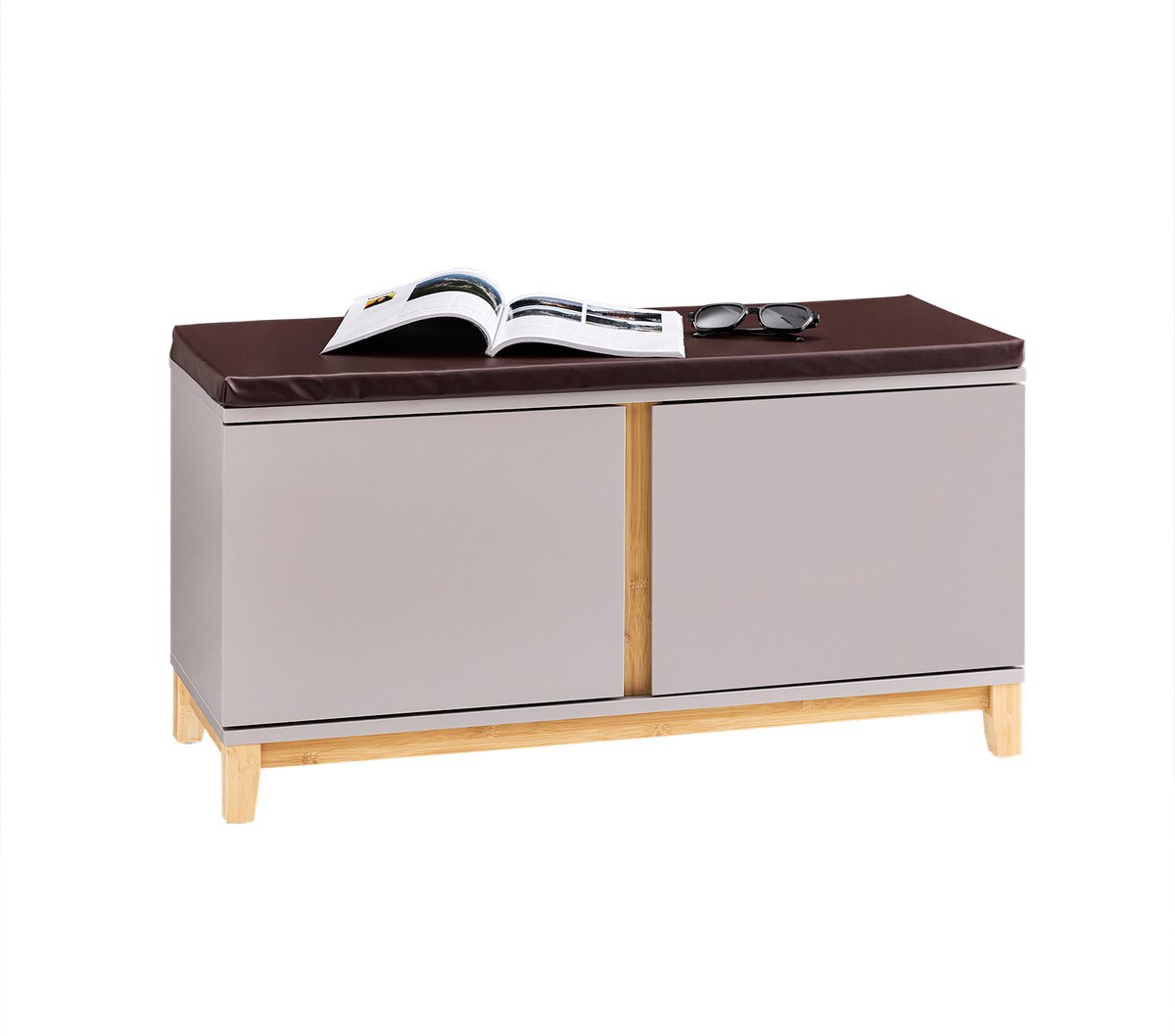 SoBuy FSR117-KA Schoenenbank - Khaki Opbergbank met Bank & Wood Composite (4251388632635)