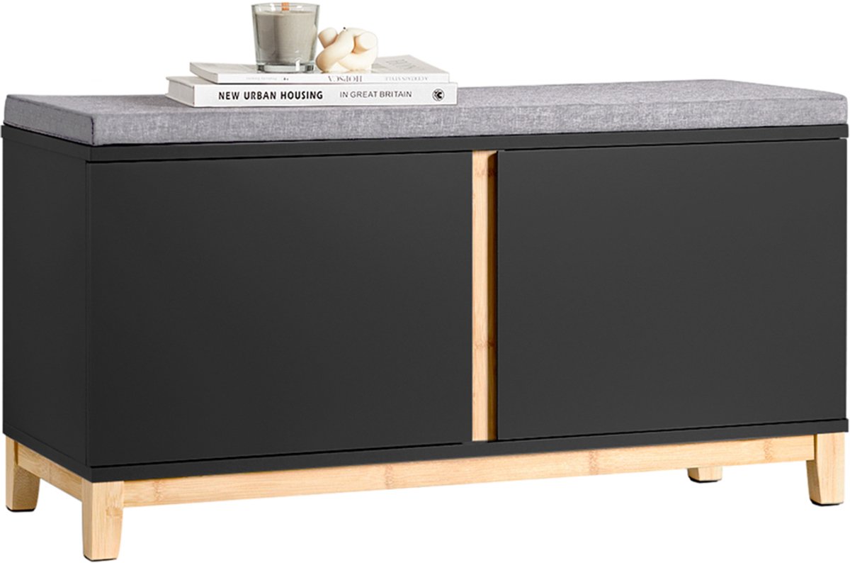 SoBuy FSR117-SCH Schoenenbank - Zwarte Opbergbank met 2 Deuren (4251388630099)