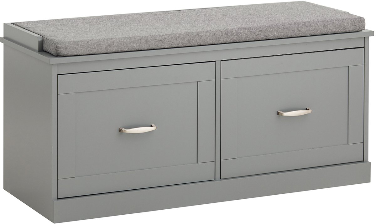SoBuy FSR131-HG Schoenenkast - Grijze Opbergbank met Zitkussen & 2 Deuren (4251388619063)