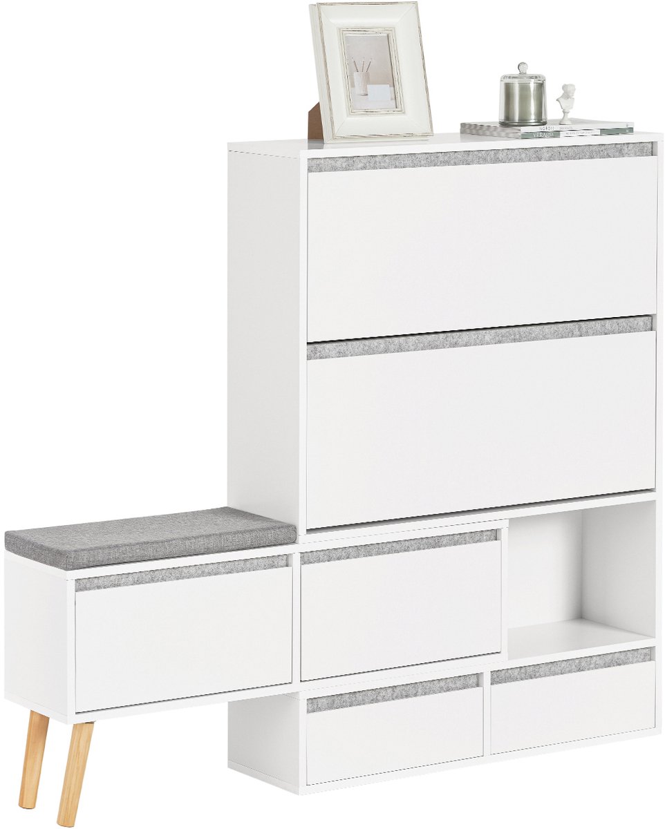 SoBuy FSR134-W Schoenenkast - Witte Houten Opbergkast met Bank (4251388619278)