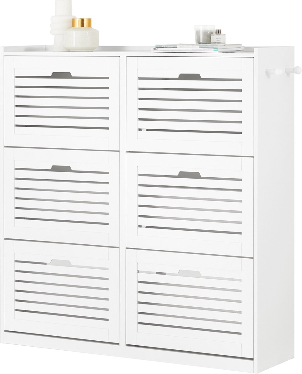 SoBuy FSR145-W Schoenenkast - Witte Houten Opbergkast met 6 Kleppen (4251388624678)