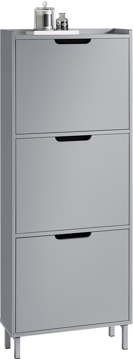 SoBuy FSR151-H-HG Schoenenkast - Grijze Opbergkast met 3 Kleppen (4251388629017)