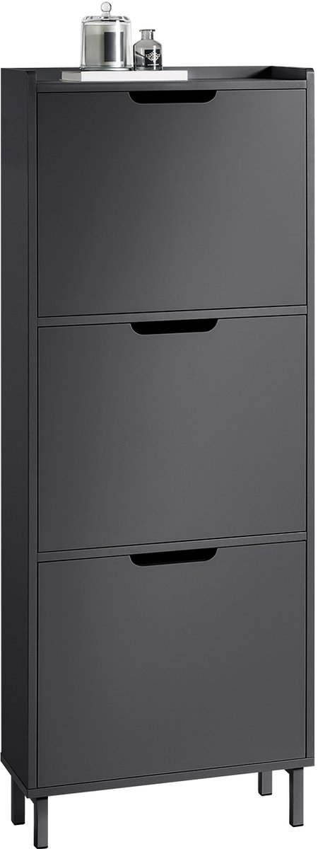 SoBuy FSR151-H-SCH Schoenenkast - Zwart Houtcomposiet met 3 Kleppen (4251388629000)