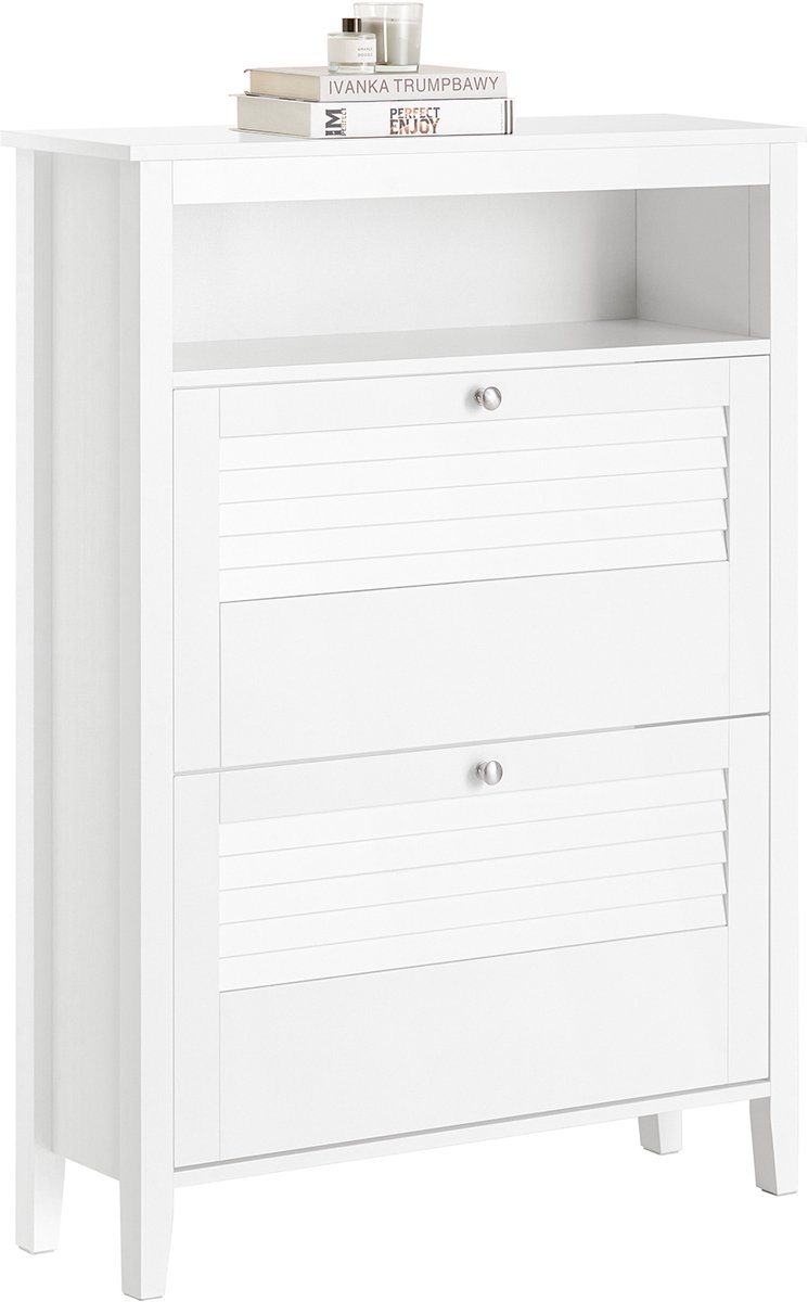 SoBuy FSR152-W Schoenenkast - Witte Opbergkast met 2 Kleppen & Rek (4251388627273)