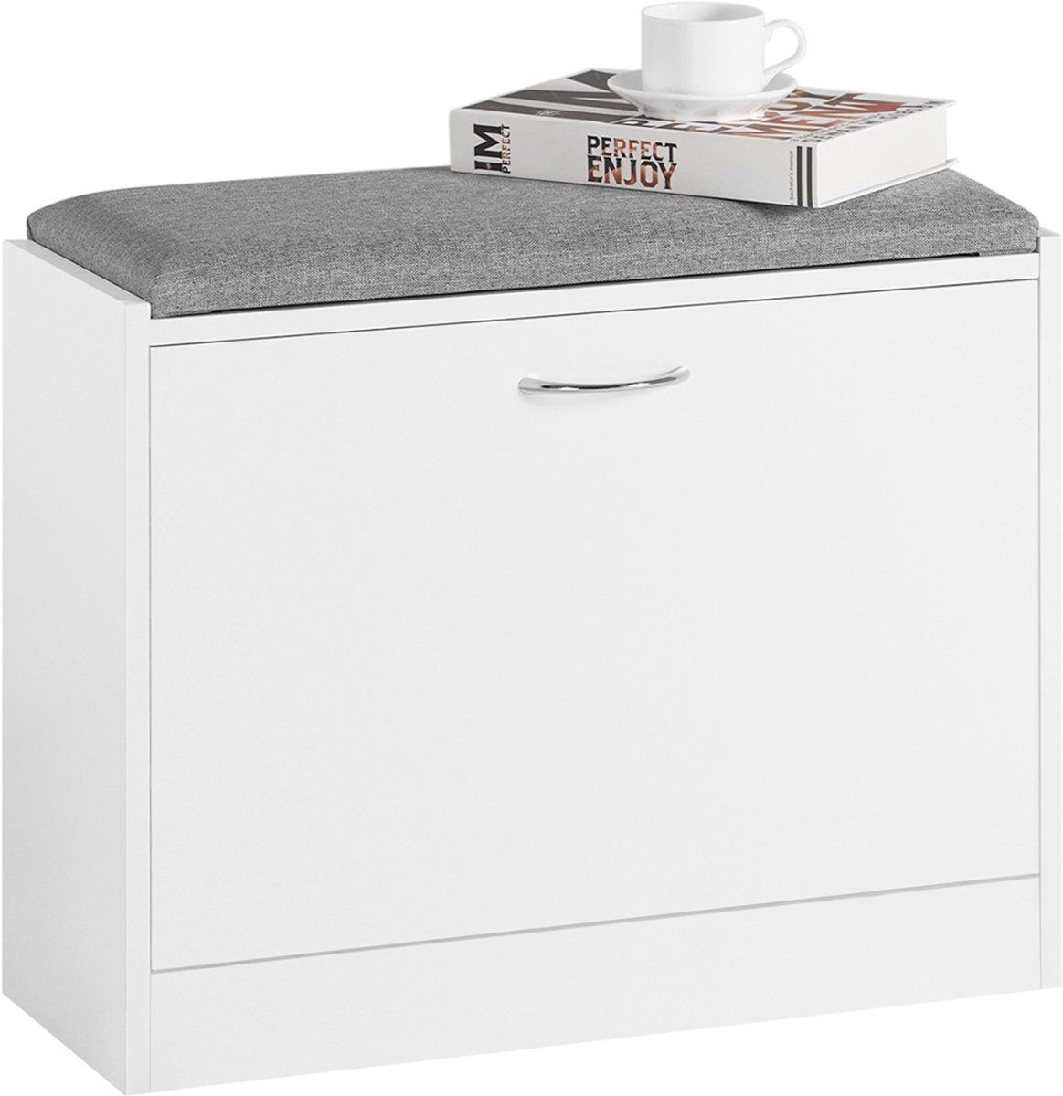 SoBuy FSR16-K-W Schoenenbank Wit - Opbergbank met Zitkussen & Klep (4251388621530)