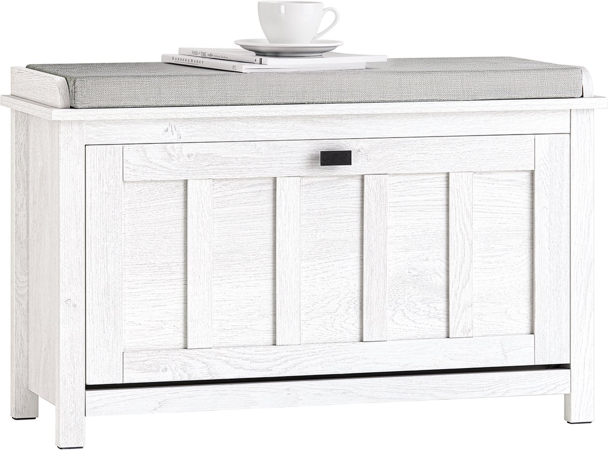 SoBuy FSR161-W Schoenenbank - Witte Opbergbank met Gewatteerd Kussen (4251388628799)