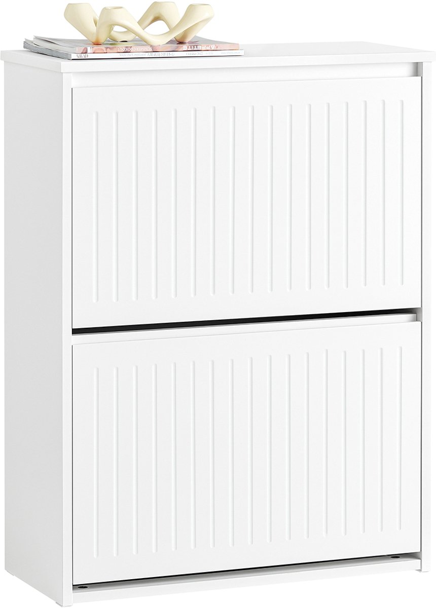 SoBuy FSR165-K-W Schoenenkast - Wit Houten Opbergkast met 2 Flappen (4251388630037)