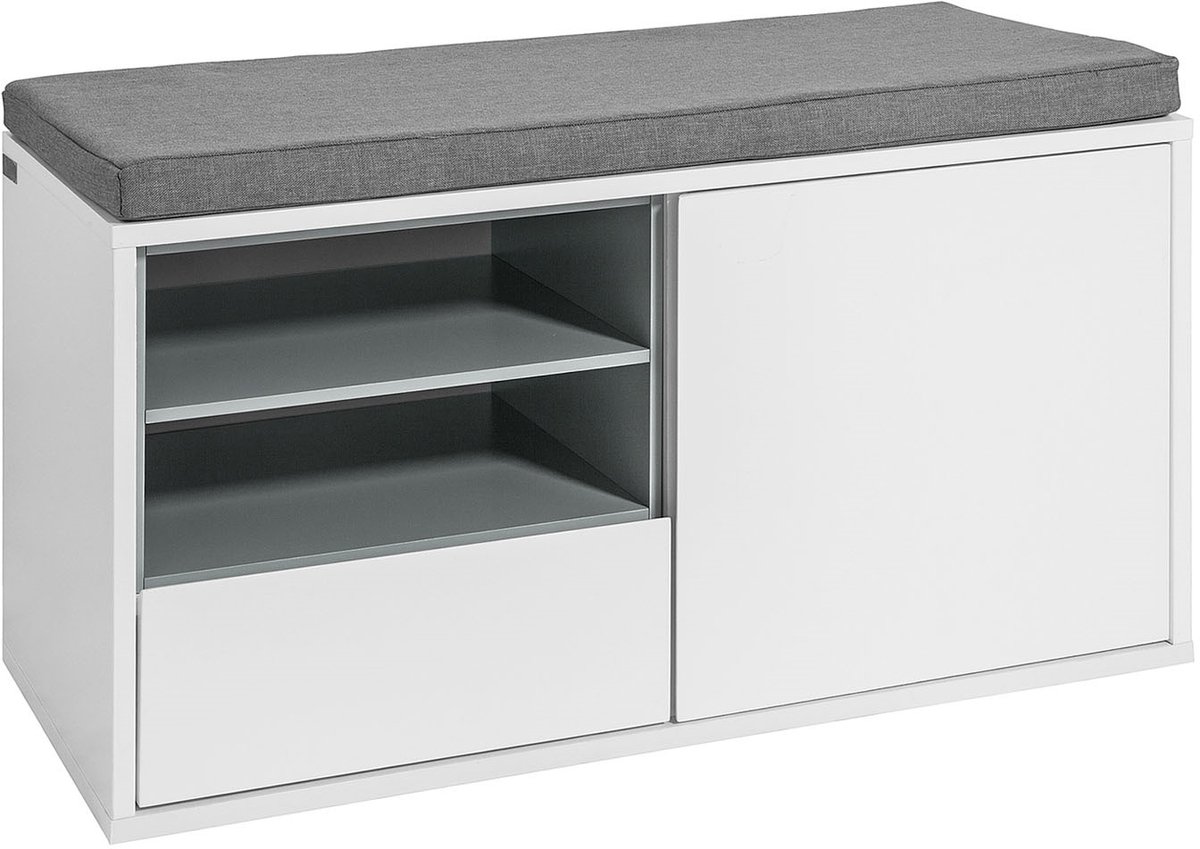 SoBuy FSR37-W Schoenenbank - Witte Opbergbank met Zitkussen (6900021381123)
